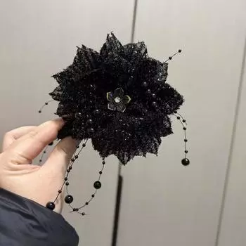 Классический элегантный цветок кисточка заколка для волос женские заколки для хвоста акульи волосы коготь головной убор для девочек аксессуары для волос чёрный