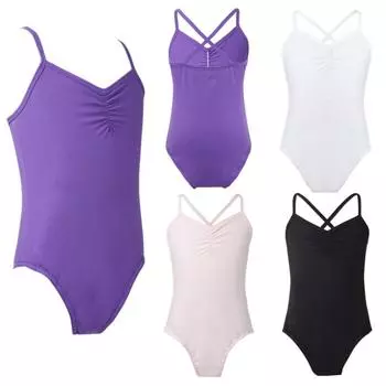 Классический балетный трико на бретельках для маленьких и больших девочек, танцевальные костюмы, гимнастический комбинезон 3-4 Years фиолетовый