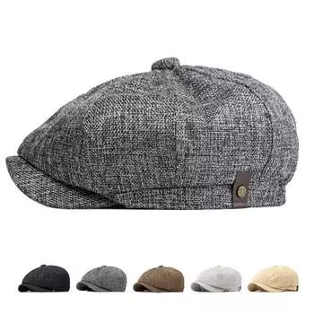 Классический берет в стиле ретро для мужчин, кепка Beckham, британская кепка газетчика, восьмиугольные шляпы, плоские кепки, шляпы художников чёрный