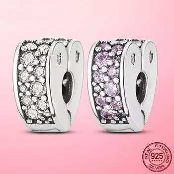 Классический бисер S925 925 пробы стерлингового серебра розовый паве клипса шарм подходит оригинальный модный браслет для женщин изготовление ювелирных изделий своими руками