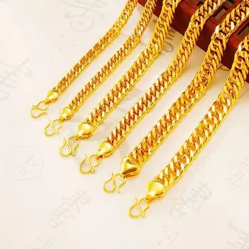 Классический браслет из 24-каратного золота для женщин, винтажный позолоченный браслет-цепочка, мужской браслет, модные украшения