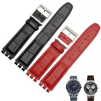 Классический браслет из натуральной кожи для часов Swatch, ремешок 17 мм, 19 мм, ремешок для запястья, синий, красный, черный, ремешки для часов, женские, мужские, аксессуары для часов 17mm