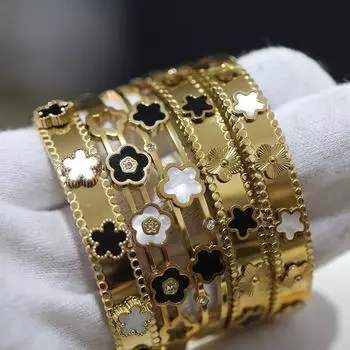 Классический браслет из нержавеющей стали с черным цветком для женщин, металлические браслеты в стиле панк, нержавеющие наручные украшения, подарок для вечеринки D0507-G2