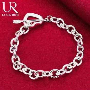 Классический браслет из стерлингового серебра 925 пробы с круглой цепочкой в форме сердца и пряжкой-стрелой, модные свадебные украшения 20CM