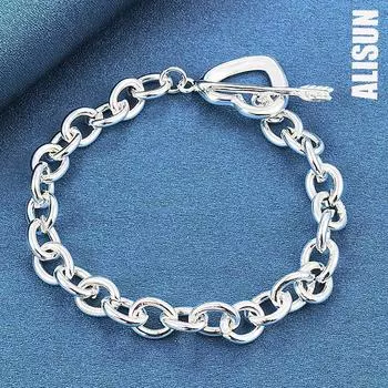 Классический браслет из стерлингового серебра 925 пробы с круглой цепочкой в форме сердца и пряжкой-стрелой, модные свадебные украшения 20CM