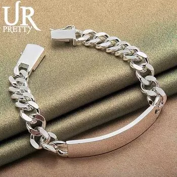 Классический браслет из стерлингового серебра 925 пробы с гладкой поверхностью, модные свадебные украшения 20CM