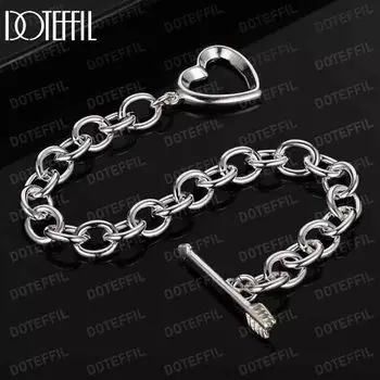 Классический браслет из стерлингового серебра 925 пробы с круглой цепочкой в форме сердца и пряжкой-стрелой, модные свадебные украшения 20CM