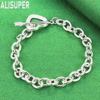 Классический браслет из стерлингового серебра 925 пробы с круглой цепочкой в форме сердца и пряжкой-стрелой, модные свадебные украшения 20CM