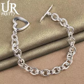 Классический браслет из стерлингового серебра 925 пробы с круглой цепочкой в форме сердца и пряжкой-стрелой, модные свадебные украшения 20CM