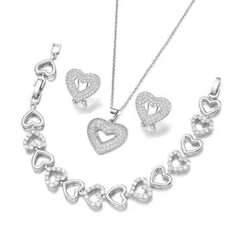 Классический браслет в форме сердца, серьги-гвоздики, комплект ожерелий, модный женский комплект ювелирных изделий Love в форме сердца с микроинкрустацией цирконием. bracelet белый