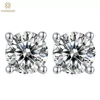 Классический бриллиант Vinregem, стерлинговое серебро 925 пробы, серебро 925 пробы, VVS1 3EX 0,5-1 карат, круглый настоящий муассанит, драгоценный камень, серьги-гвоздики для свадьбы, ювелирные украшения