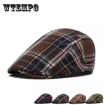 Классический британский клетчатый берет Newsboy Cap - мужская шляпа Forward с козырьком, мягкая ткань и винтажный стиль - идеально подходит для повседневной носки Adjustable тёмно-синий
