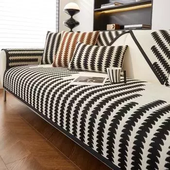 Классический чехол для дивана из шенилла черного и белого цвета, устойчивый к царапинам и пятнам от домашних животных, нескользящий защитный чехол для диванной подушки, машинная стирка Armrest70X70cm чёрный