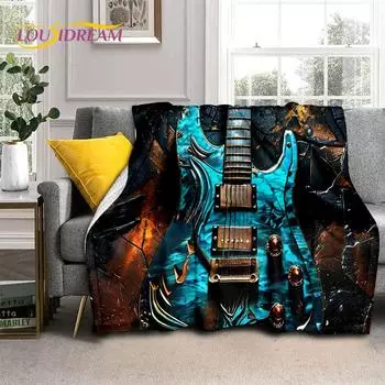 Классический череп электрогитара музыкальные инструменты одеяло, мягкий плед одеяло для дома спальня кровать диван пикник чехол для детей подарок 30x40in