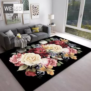 Классический черный цветочный ковер в европейском стиле для роскошной спальни и гостиной 40x60cm 1pcs