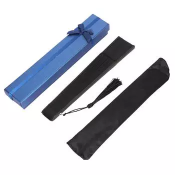 Классический черный веер с бамбуковой рамкой, складной веер с кисточкой и чехлом для украшения