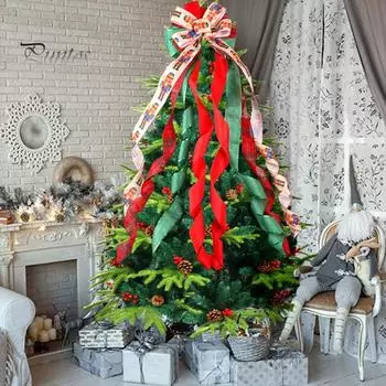 Классический цветной рождественский топпер для елки Щелкунчик с узором из атласной ленты с большим бантом для украшения рождественской елки разноцветный