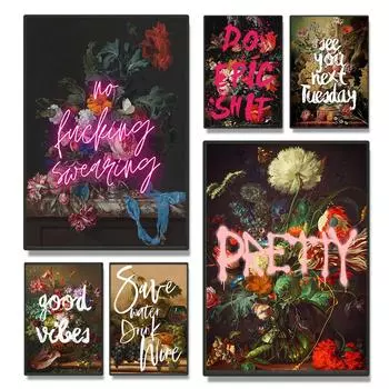 Классический цветочный текст, популярный ретро-плакат, настенное искусство, печать на холсте, современная ретро-картина для гостиной и дома 21cm30cm NoFrame