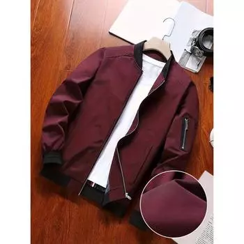 Классический дизайн куртки, мужская повседневная куртка с воротником-стойкой и однотонным воротником на молнии для весны и осени M чёрный