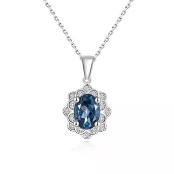 Классический дизайн, натуральный лондонский голубой топаз, ожерелье из стерлингового серебра 925 пробы для женщин и девушек, праздничный подарок в виде ювелирных украшений S синий