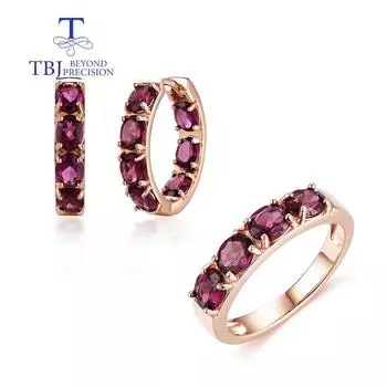 Классический дизайн, натуральный родолит, кольцо, серьги, комплект ювелирных изделий, серебро 925 пробы для женщин, повседневная одежда, изысканные ювелирные изделия us ring size 7# красный