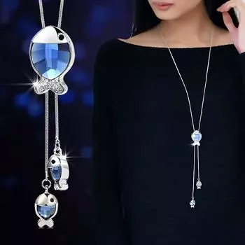 Классический дизайн с кристаллами Fishbone, длинные ожерелья и подвески, женская бижутерия, новые модные украшения, свитер, аксессуар