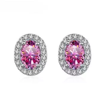 Классический дизайн, серьги-гвоздики с муассанитом 1 карат для женщин, серебро S925, овальной формы, ювелирные украшения для вечеринки, юбилея 1ctx2 белый