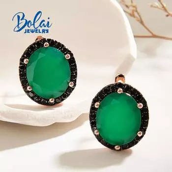 Классический дизайн, серьги из натурального зеленого агата для женщин, модный дизайн, изысканные ювелирные изделия из стерлингового серебра 925 пробы, подарок на годовщину M зелёный