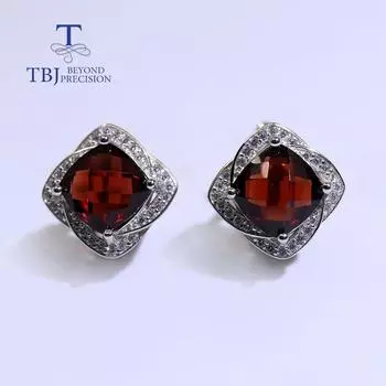 Классический дизайн, серьги с застежкой из 100% натурального красного граната, стерлинговое серебро 925 пробы, изысканные ювелирные изделия для женщин, изысканные ювелирные изделия из натурального драгоценного камня M красный