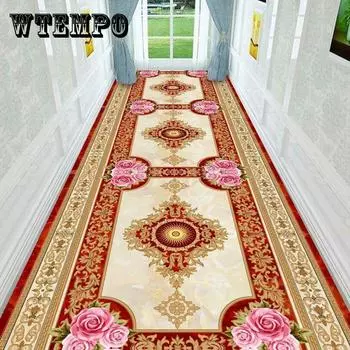 Классический европейский ковер в вестибюле для лестницы, прихожей, домашнего декора, коридора, прохода, вечеринки, свадьбы, противоскользящие длинные коврики W60*H100CM