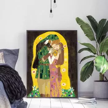 Классический художник Климт, вдохновленный картиной «Поцелуй» на холсте, знаменитые постеры и принты, настенная художественная картина для гостиной, домашний декор 21x30cm No Framed белый