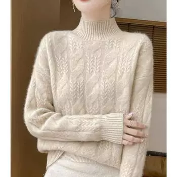 Классический и неподвластный времени женский свитер с высоким воротом из смесовой шерсти для осени и зимы L