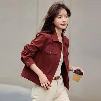 Классический и повседневный дизайн в стиле рабочей одежды с длинным рукавом для осеннего сезона M красный