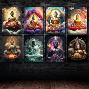 Классический индийский постер в стиле буддизма, ретро холст, живопись и принты, HD картины, настенное искусство для гостиной, домашний декор, безрамные подарки 21x30cm No Framed