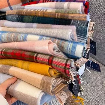 Классический клетчатый шарф из австралийской шерсти - унисекс, тепло зимой 188*32 cm