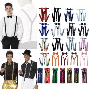 Классический комплект подтяжек и галстука-бабочки, регулируемые эластичные подтяжки с Y-образной спинкой шириной 2,5 см и 3 зажимами, тканый предварительно завязанный галстук-бабочка шириной 12 см, один размер для мужчин и женщин 100cm красный