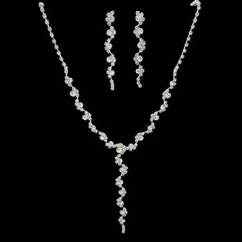 Классический комплект серег с бриллиантовым колье, простые свадебные аксессуары, свадебное платье, аксессуары для вечернего платья, свадебные банкетные украшения для женщин серебряный