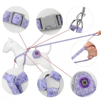 Классический комплект шлейки и поводка для домашних животных, цветочный рюкзак для собак, нагрудная шлейка, регулируемый размер для маленьких и средних собак и кошек, аксессуары для щенков S chest 32-40cm