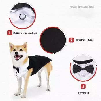 Классический костюм для собаки со смокингом и банданой, костюм для свадебной вечеринки со смокингом для собак, рубашка для свадьбы с галстуком-бабочкой для собачьего принца, формальный наряд для свадьбы с собакой S