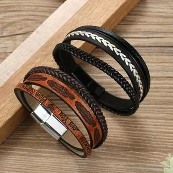 Классический кожаный браслет, винтажный, ручной работы, комбинированный аксессуар, модный браслет для подарка на день рождения Brown