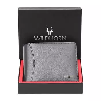 Классический кожаный мужской кошелек (серый) красный