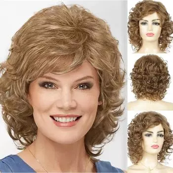 Классический кудрявый парик с челкой, синтетические натуральные волосы для женщин, косплей, смешанные коричневые светлые термостойкие повседневные парики золотой