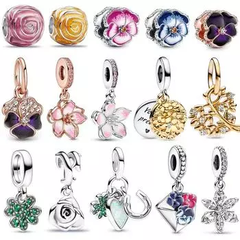 Классический кулон с цветком из стерлингового серебра 925 пробы, роза в цвету, подвеска с подвесками, подходит для браслета 3 мм, ювелирное изделие, ожерелье, подвеска