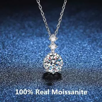 Классический кулон с шестью когтями, 1 карат, муассанит, ожерелье из стерлингового серебра 925 пробы, бриллиантовое ожерелье превосходной огранки, свадебное обручальное ожерелье, ювелирные изделия 1 Carat