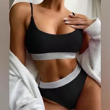 Классический купальный костюм Тонкий U-образный вырез Пляжная одежда с высокой талией Женский купальный костюм для бассейна