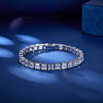 Классический квадратный камень, элегантная теннисная цепочка из белого циркония белый