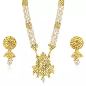 Классический LCT позолоченный комплект свадебных украшений с жемчугом и длинным ожерельем Харам для женщин