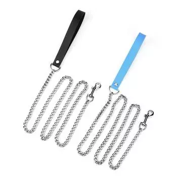 Классический металлический поводок для собак, цепочка для поводка с защитой от жевания, с кожаной мягкой ручкой и крюком из сплава для дрессировки маленьких, больших и средних собак на открытом воздухе