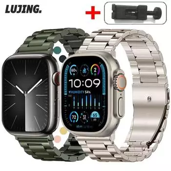Классический металлический ремешок для Apple Watch Series 9, 8, 7, 6, 5 SE, 45 мм, 41 мм, 40 мм, 44 мм, 42 мм, 38 мм, ремешок из нержавеющей стали для iWatch Ultra 2, 49 мм Correa