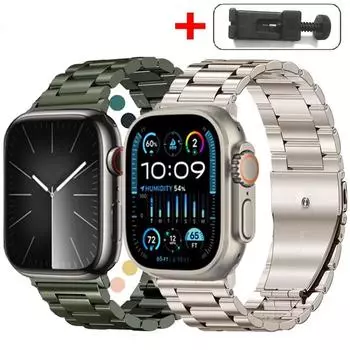 Классический металлический ремешок для Apple Watch Series 9, 8, 7, 6, 5 SE, 45 мм, 41 мм, 40 мм, 44 мм, 42 мм, 38 мм, ремешок из нержавеющей стали для iWatch Ultra 2, 49 мм Correa